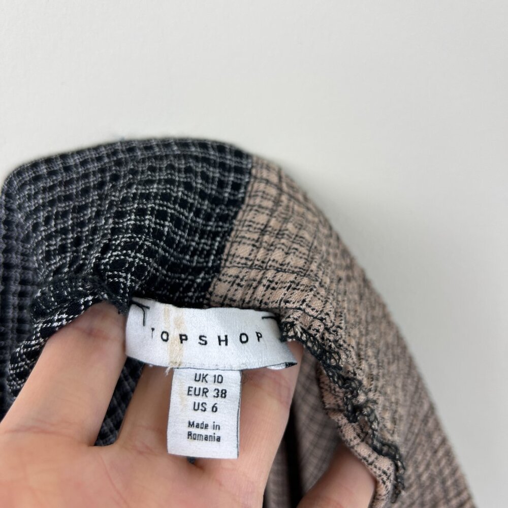 Topshop Black Tan Colorblock Plaid Elastic Waist Pull On Pants - Picture 4 of 5